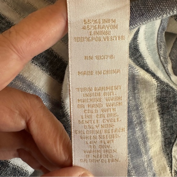 Hope & Harlow Blue Striped Linen Blend Sleeveless Midi Dress Sz 8 Lightweight - Picture 5 of 9